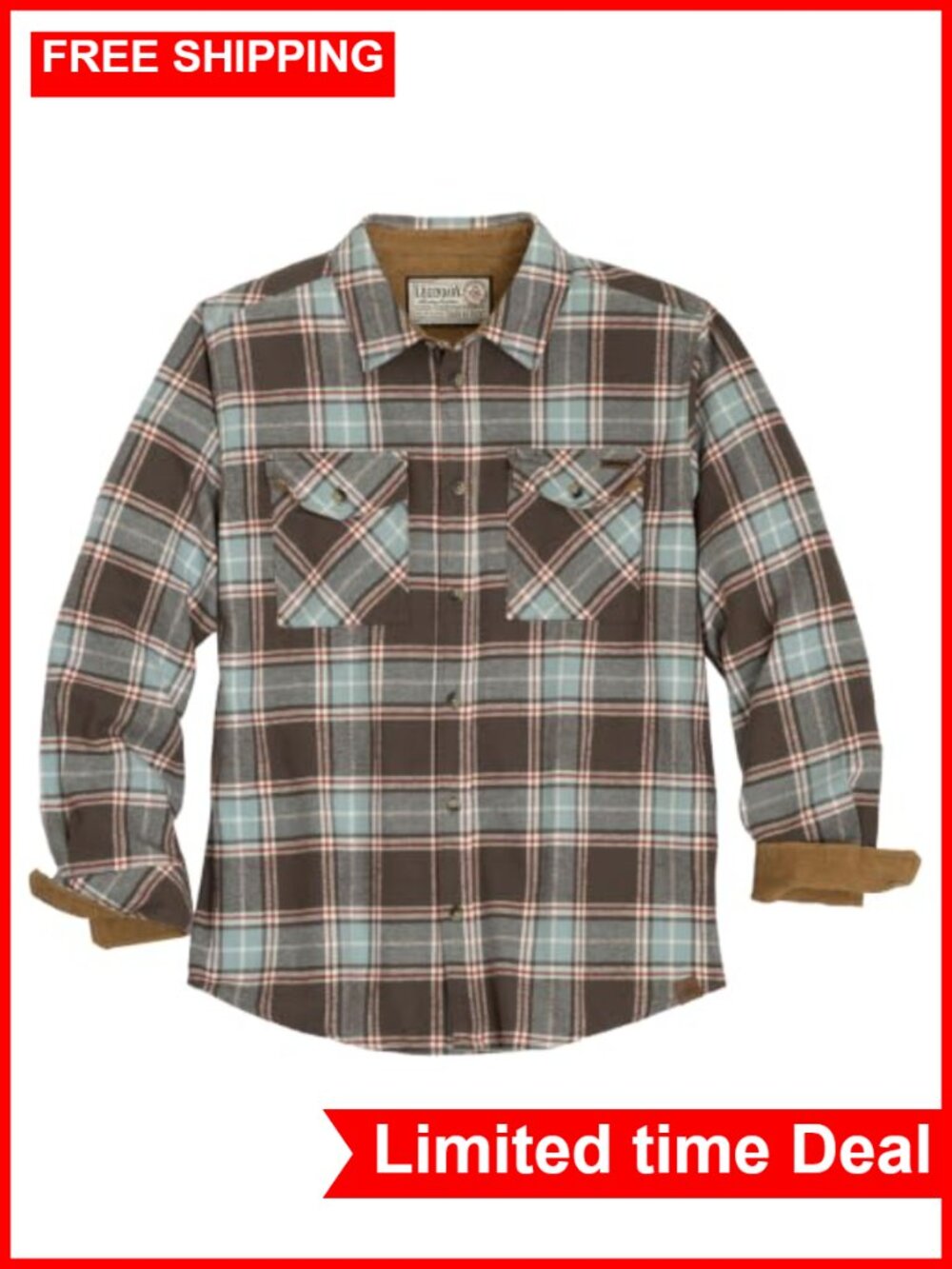 Men's Heavyweight Brushed Cotton Flannel Button-Down Shirt Long Sleeve